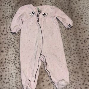 Little Me Light Pink Footie with Embroidered Accents